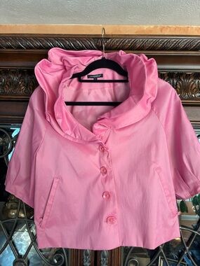 Samuel Dong Pink Ruffled-Collar Short Jacket